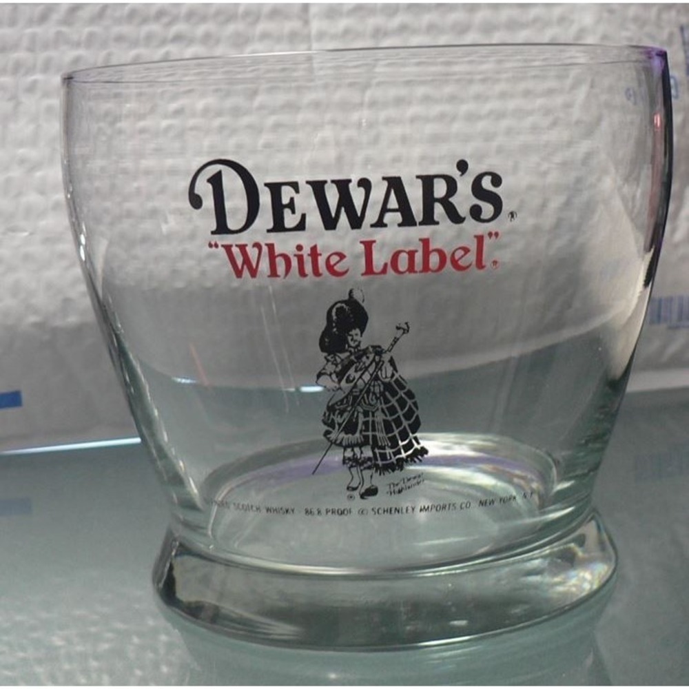 Dewar's The Highlander Scotch Whiskey White Label Clear Glass Logo Ice Bucket